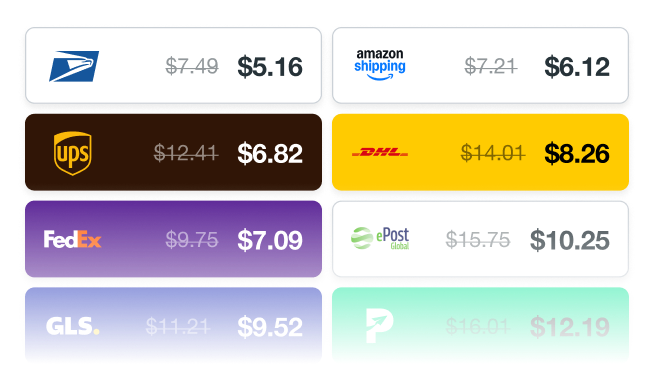 A list of different carriers and their listed shipping rates